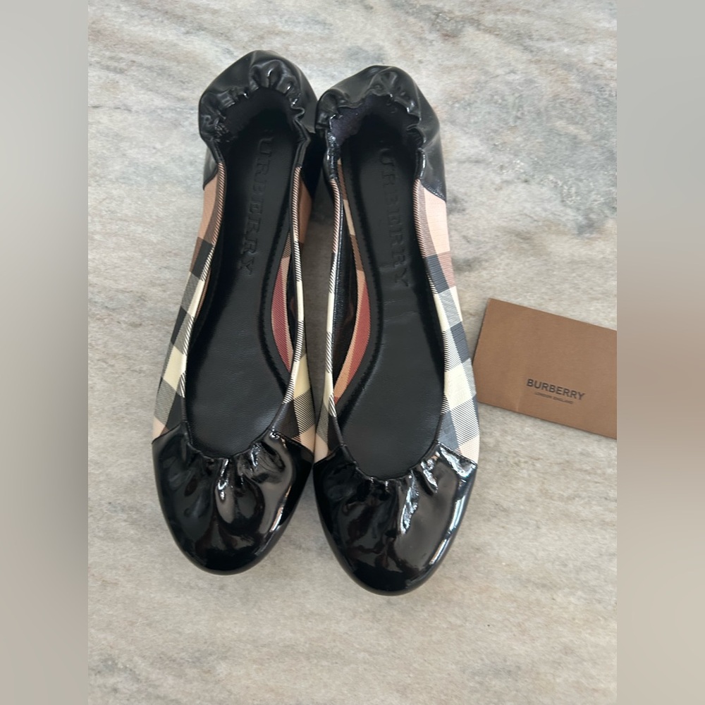 Burberry Women's Checkered Black Patent Flats